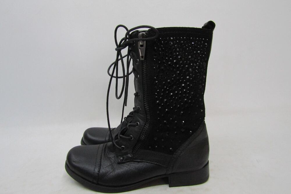ALDO Womens Size 8.5 M Black Leather Suede Zip Lace Up High Ankle Fashion Boots